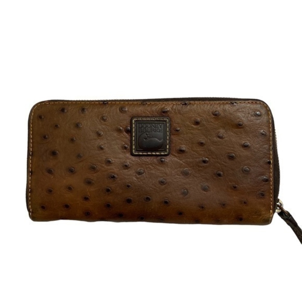 Dooney and Bourke ostrich embossed leather zipper clutch bag